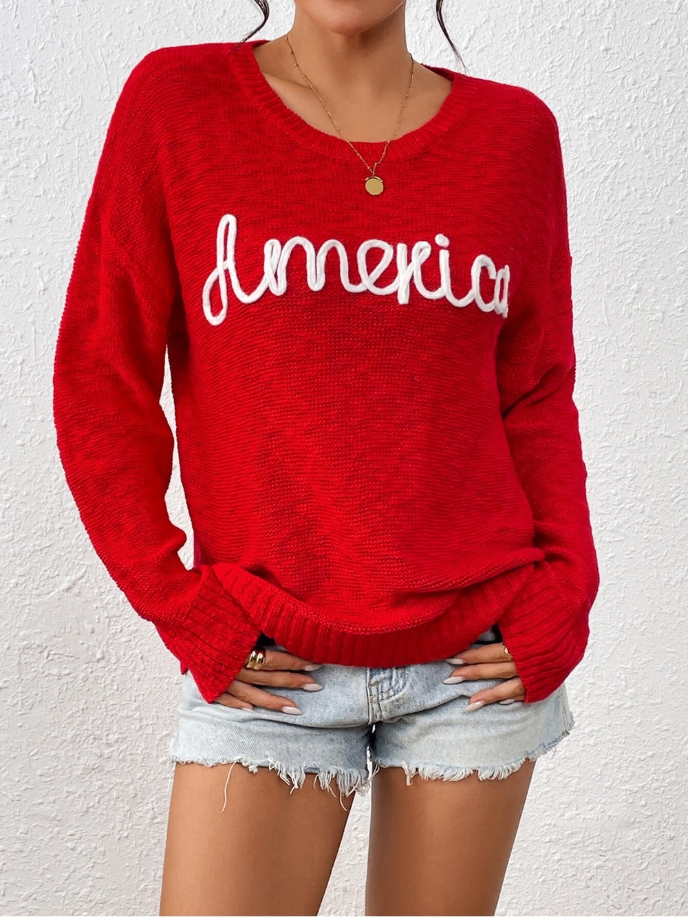 Red 'America' Knit Sweater - Women